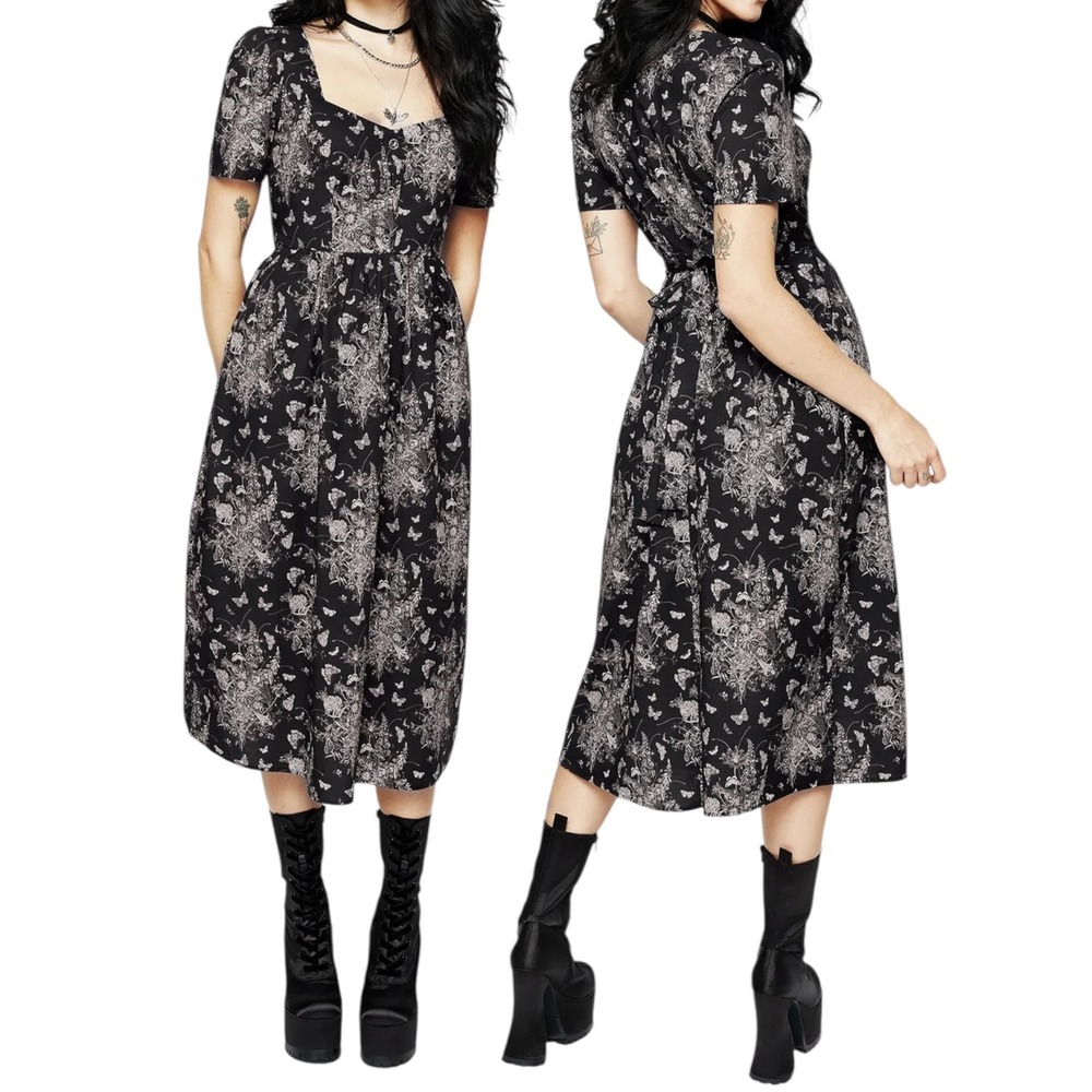 Disturbia Thalia Midi Dress Butterfly Floral Print Whimsigoth Witchy Grunge (2)